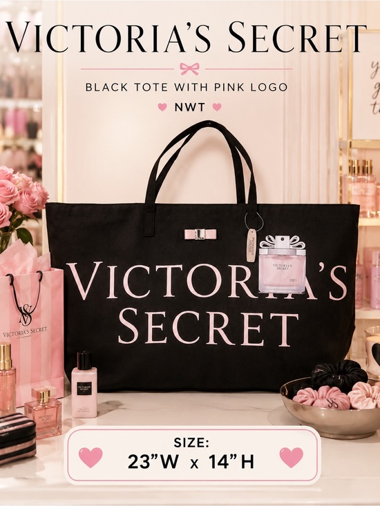 Victoria's Secret Handbags - Victoria’s Secret Black Tote with Pink Logo – NWT